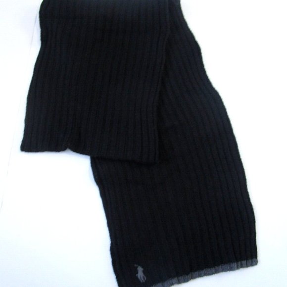 Ralph Lauren Polo Men's Blended Wool Classic Scarf, Black/Gray Trim One Size - Picture 6 of 8